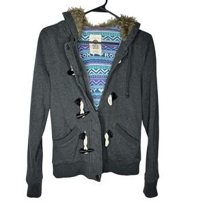 Vintage Roxy Y2K Toggle Button Jacket M Bella Faux Fur‎ Hood Streetwear Skater
